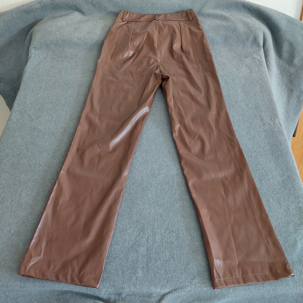 NWT Princess Polly Brown Faux Leather High Rise Straight Leg Pants - Size 4 - Picture 10 of 10
